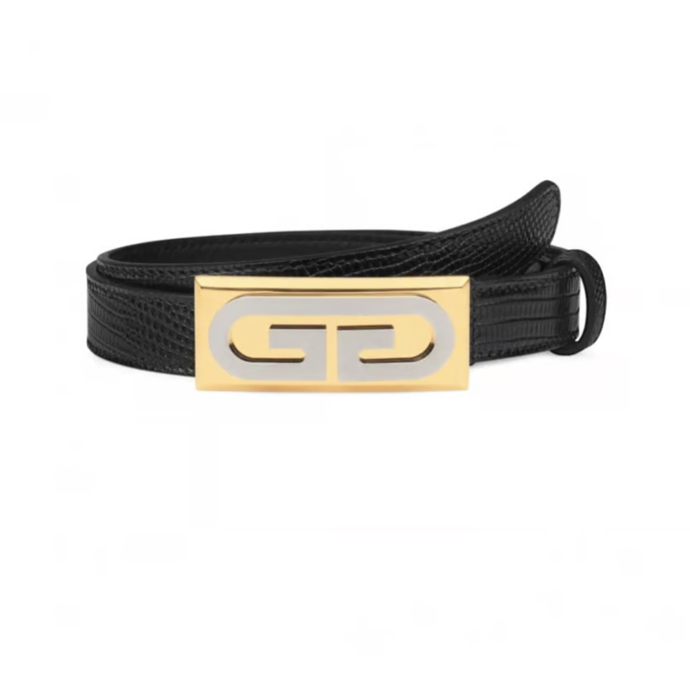GUCCI G-Plaque Genuine Lizardskin Skinny Belt